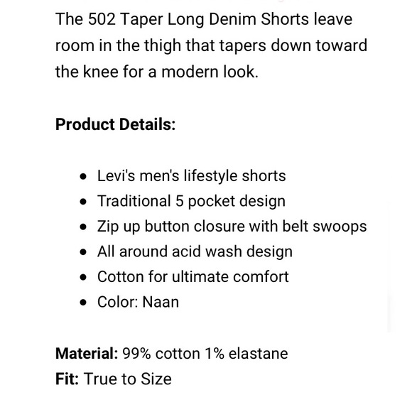 Levi’s 502 Taper Acid Wash Jean Shorts - Picture 2 of 2